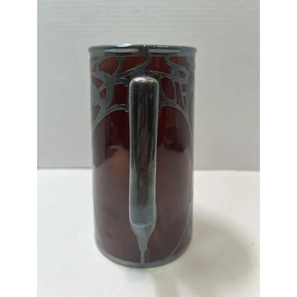 Antique LENOX Silver Overlay Chocolate Pot Pitcher Burgundy Art Nouveau No Lid